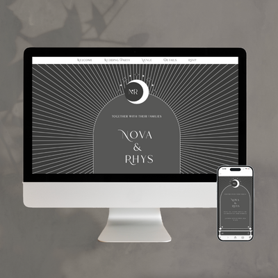 black celestial wedding website designed by The Little Paper Shop