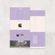 Lilac celestial wedding website example designed by The Little Paper Shop