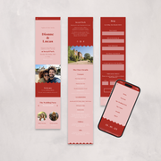 Mobile version of pink and red Dionne wedding website designed by The little Paper Shop