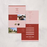 Desktop example of Pink and red Dionne wedding website designed by The Little Paper Shop