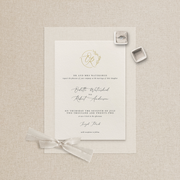 Classic wedding invitation with gold foiled personalised monogram designed by The Little Paper Shop