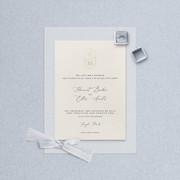 Classic wedding invitation with gold foiled personalised monogram designed by The Little Paper Shop