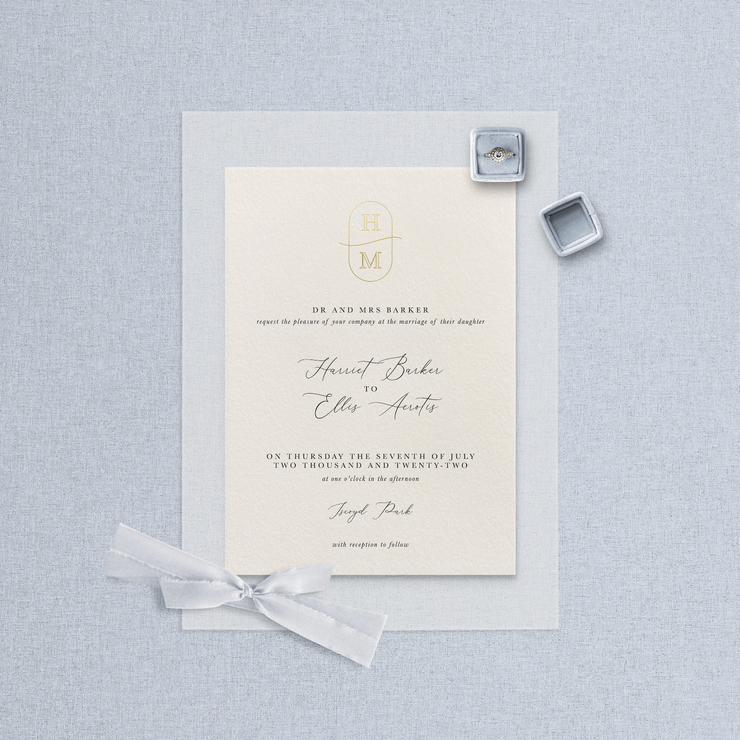 Gold foiled monogram wedding invitation designed by The Little Paper Shop