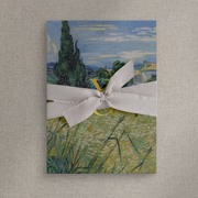 Countryside wedding invitation wrapped with nude silk tie with a bow to the front, designed by The Little Paper Shop