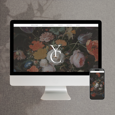 Floral Ophelia Wedding website on Mac and mobile screen - design by The Little Paper Shop Nantwich