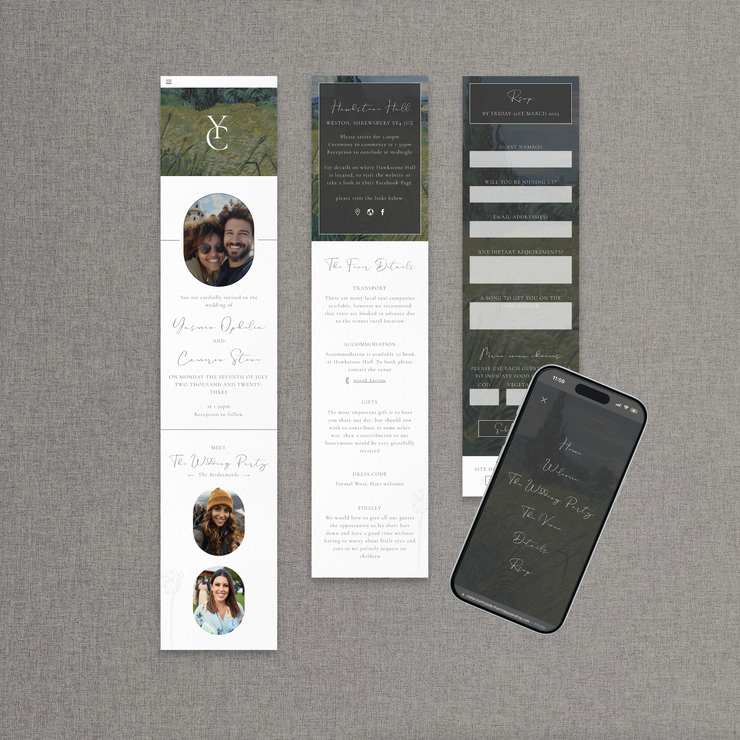 countryside wedding website shown on mobile design