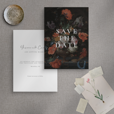 Floral Save the date wedding stationery flatlay by The Little Paper Shop Nantwich