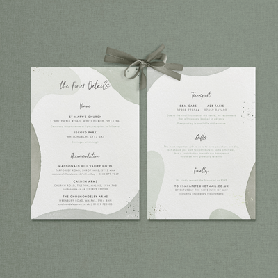 Wedding stationery information card with organic shapes designed by The Little Paper Shop