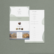 Desktop design of sage Sofia wedding website with the use of organic shapes
