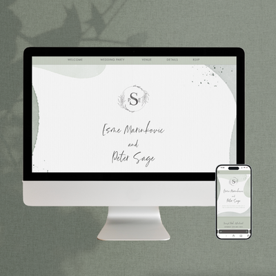 sofia wedding website in sage with organic shapes